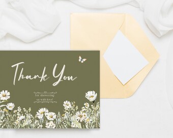 Bridal Shower Thank You Note Template  | Love is in Bloom | Floral Spring Themed Bridal Shower | Edit in Canva | Printable, Instant Download