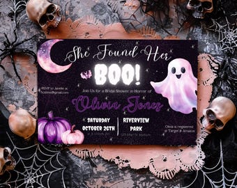 Halloween Inspired Bridal Shower "She Found Her Boo" Editable Invitation | Editable Canva Template