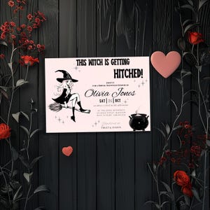 Halloween Bridal Shower "This Witch is Getting Hitched" Editable Invitation | Editable Canva Template image 2