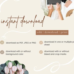 May include: Instant download graphic design template with text that says "instant download", "edit | download | print", "download as PDF, JPEG or PNG", "download in one or multiple pages", "download with or without background color", "download with or without bleed and crop marks", and "VISIT POSH & PIN EVENTS AT ETSY.COM".