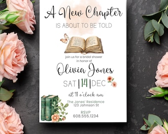 Bridal Shower Invitation | "A New Chapter" | Editable Canva Template | Book Theme Shower | Reading Themed Shower | Vintage Bridal Shower