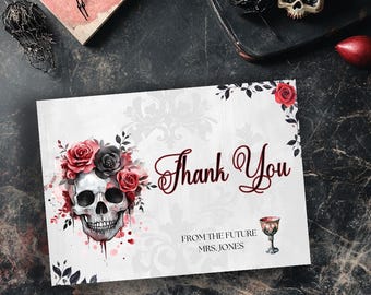 Halloween Bridal Shower Thank You Note Template | Bride or Die | Gothic Inspired Halloween Theme | Editable in Canva | Instant Download