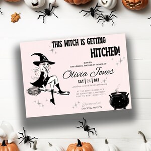 Halloween Bridal Shower "This Witch is Getting Hitched" Editable Invitation | Editable Canva Template image 4