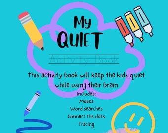 Printable Kids Activity Book, My Quiet Activity Book, for kids 5-8 years old includes mazes, tracing, word search, and more!