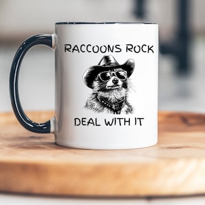 Funny Raccoon Mug, Raccoon Lover Coffee Mug, Western Raccoon Mug, Cowboy Raccoon Coffee Cup, Unique Raccoon Mug, Raccoons Rock, Deal With It