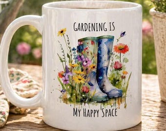Gardening Is My Happy Space Mug, Garden Lover Mug, Gardening Coffee Mug, Gardener Gift
