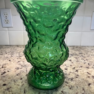 Vintage EO Brody Emerald Crinkle Glass Vase