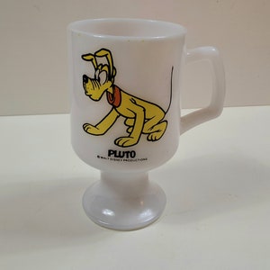 Vintage Disney Pluto Milk Glass Pedestal Mug
