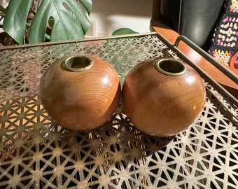 Vintage MCM Myrtlewood Taper Candle Holders - Set of 2