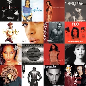 Classic 90&#39;s and 2000&#39;s R&B Album Cover Art Collage Kit (DIGITAL DOWNLOADS) 50 pcs, 4&quot; x 4&quot;, Album Cover Wall