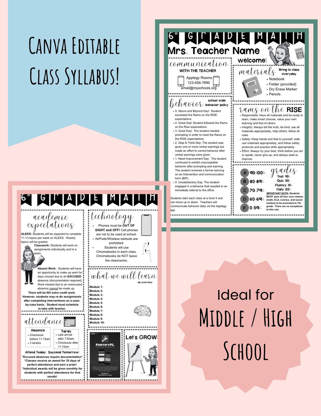 Fully Editable Class Syllabus - Edit on Canva! Great for Middle / High ...