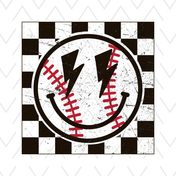 Retro Checkered Game Day Vibes Baseball Png, Checkered Baseball Png, Vintage Checkered Smiley Baseballl Sublimation