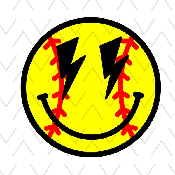 Softball Smile Png, Retro Happy Face, Game Day Digital Design, Sublimation Download, Sports Happy Face