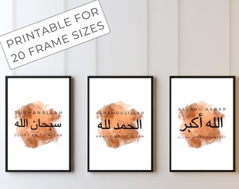 Neutrale Islamische Wand Kunst druckbar - 3er Set Islamische Drucke, Muslimische Poster Set, Islamische Geschenke - Subhanallah Alhamdulillah Allahu Akbar