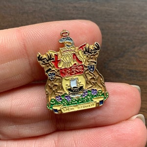 Vintage Spem Reduxit New Brunswick Coat Of Arms Canada enamel lapel Pin badge
