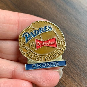 San Diego Padres Silver 1991 Budweiser Fastest Pitcher Collector&#39;s Pin Official MLB