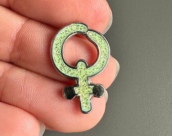 Broche con insignia de pin para solapa con esmalte feminista, símbolo de género femenino brillante, color verde menta