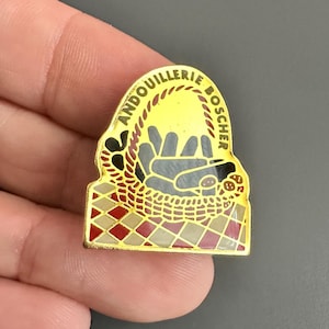 Vintage Andouillerie Boscher Charcuterie Guemene-sur-Scorff enamel lapel pin badge