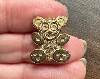 Miniature Gold tone vintage teddy bear lapel pin badge brooch