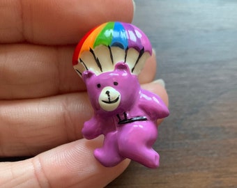 Rainbow Parachuting Purple 3D resin teddy bear retro lapel pin badge