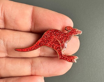 Broche con insignia de Pin de solapa esmaltado canguro australiano con brillo rojo Vintage
