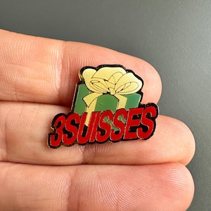3 Suisses gift wrapped present Enamel lapel pin badge brooch