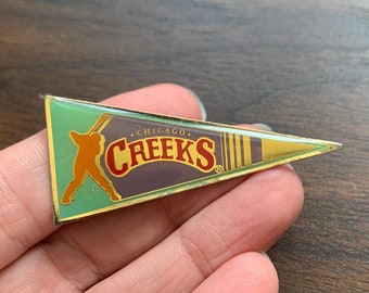 1980s Vintage Chicago Creeks Baseball Team Pennant enamel lapel pin badge