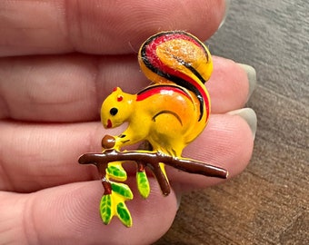 Vintage 1950er Jahre Eichhörnchen auf Ast Brosche ROK Korea Miniatur Anstecknadel Brosche