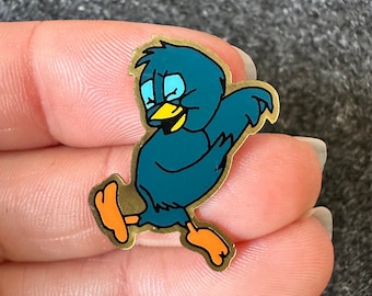 Blue dancing bird character enamel lapel pin badge brooch