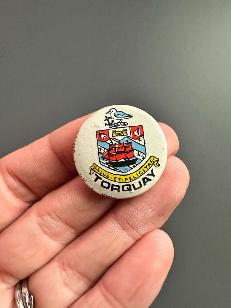 Devon County Pin 1980s Vintage Torquay Devon Coat of Arms Crest Tourist Tin Lapel Pin ...