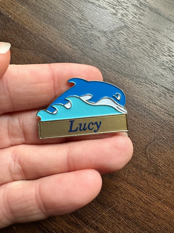 Vintage Dolphin Lucy name enamel lapel Pin Badge b