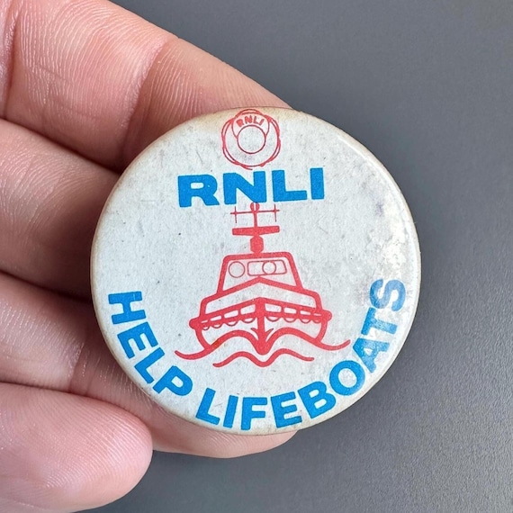 1970s Boating RNLI Help Lifeboats button lapel pin badge brooch - supporting charity Royal National Lifeboat Institution