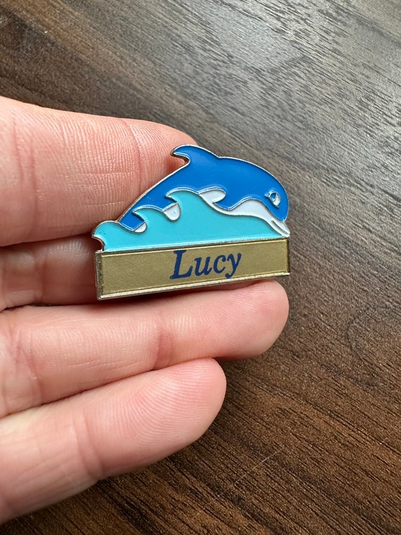Vintage Dolphin Lucy name enamel lapel Pin Badge … - image 2