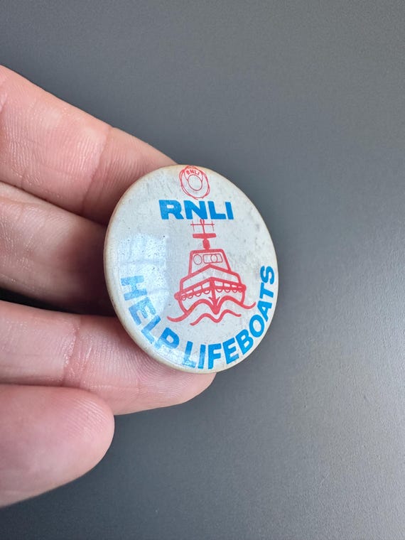 1970s Boating RNLI Help Lifeboats button lapel pin badge brooch - supporting charity Royal National Lifeboat Institution View 2