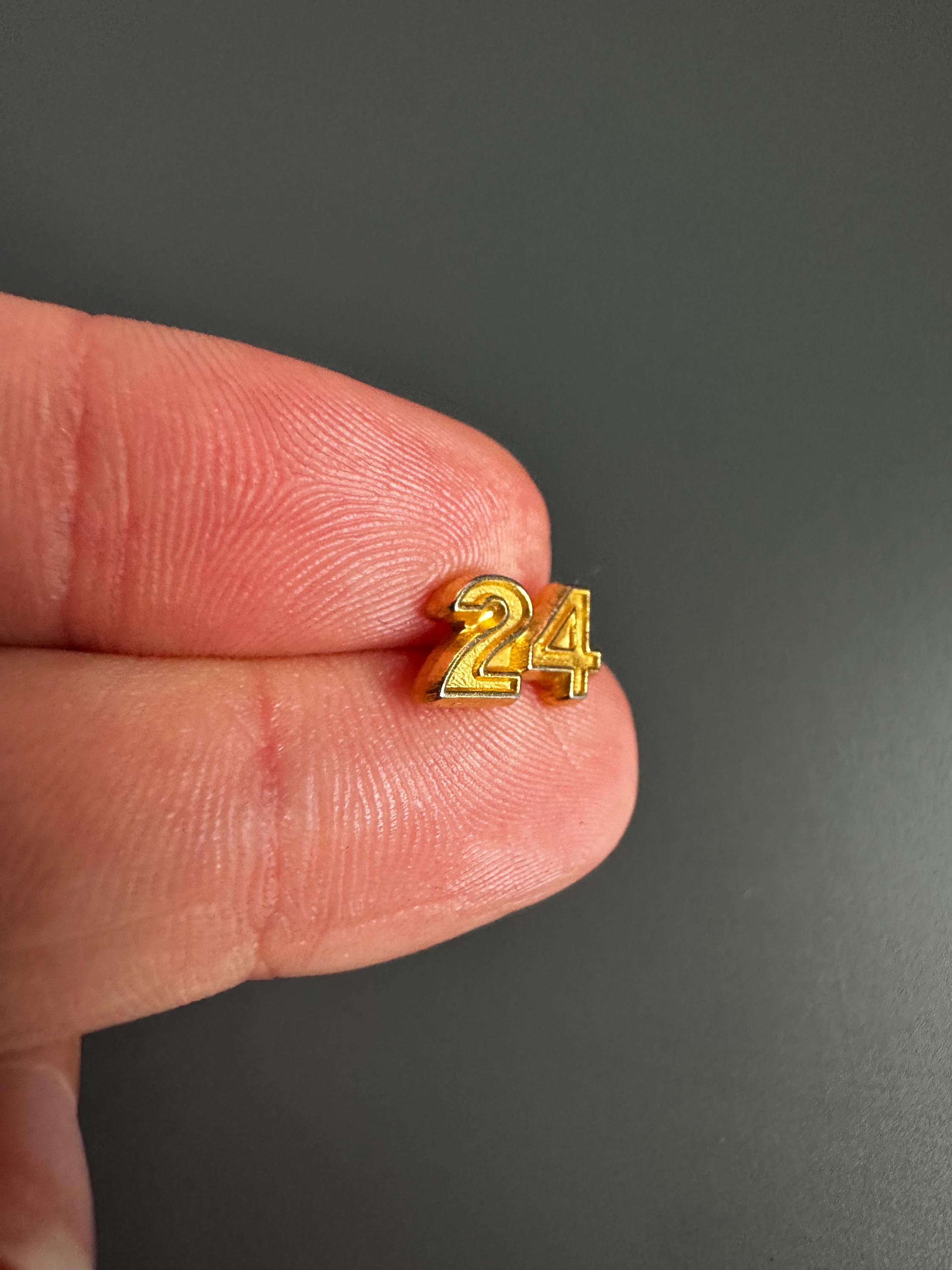 Number 24 Stencil Style Lettering Metal Gold-toned Lapel Pin Badge ...