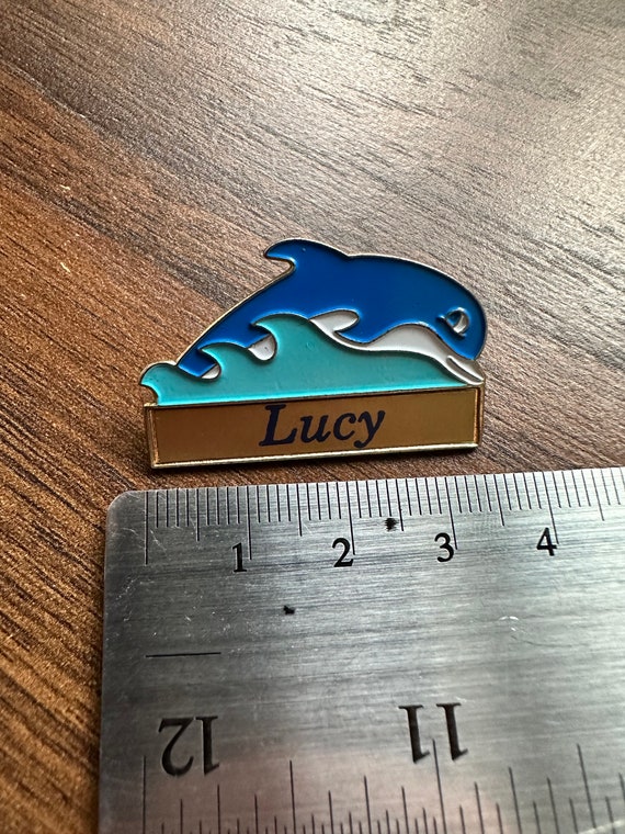 Vintage Dolphin Lucy name enamel lapel Pin Badge … - image 4