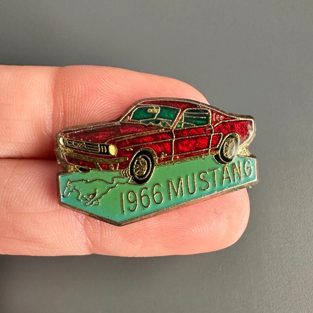 1966 Red Ford Mustang Vintage Classic Muscle Car Enamel Lapel Pin Badge ...