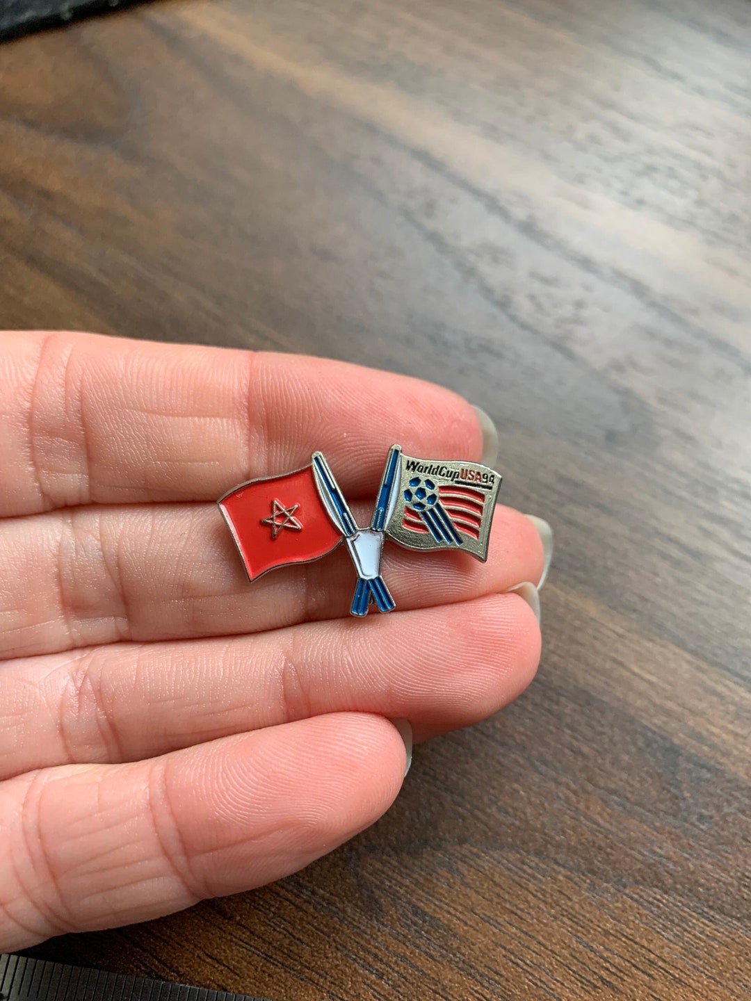 Football World Cup USA 94 Soccer Flag Moroccan Flag Enamel Lapel Pin football-world-cup-usa-94-soccer-flag-moroccan-flag-enamel-lapel-pin