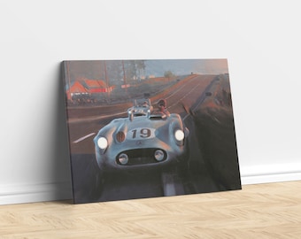 Canvas of Mercedes at Le Mans in 1955 | kids | 24h du mans | . wall art | car decor interior | Race | Historic | Classic | le mans | German