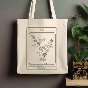 Flor de nacimiento personalizada diciembre Tarot tarjeta bolso de mano personalizado flor silvestre nacimiento tote diciembre flor tote flor personalizado tarot bolso de mano regalo