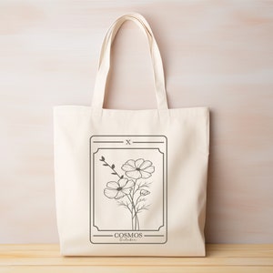 Flor de nacimiento personalizada Octubre Tarot Tarjeta Tote Bolsa Personalizada Flor Silvestre Nacimiento Tote Octubre Flor Tote Flor Personalizado Tarot Tote Bolsa Regalo