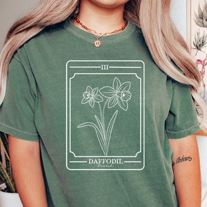 Nacimiento Flor Marcha Tarot Carta Camisa personalizada Camisa de flores silvestres personalizada Marcha Flor Confort Colores Flor Tarot Camisa Despedida de soltera Regalos