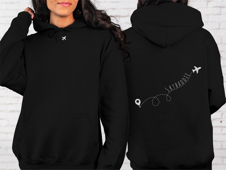 SkyBaddie Travel Hoodie Flight Attendant Hoodie Sweatshirt Airplane Hoodie Pilot Shirt Traveler Gift for Flight Attendant Airport Shirt Black