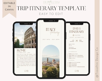 Digital Travel Itinerary Template - Vacation Planner Template - Minimalist Trip Itinerary Digital Template - Editable Template Download