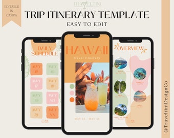 Digital Travel Itinerary Template - Vacation Planner Template - Tropical Trip Itinerary Digital Template - Editable Template Download