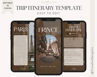 Digital Travel Itinerary Template - Vacation Planner Template - France Trip Itinerary Digital Template - Editable Template Download
