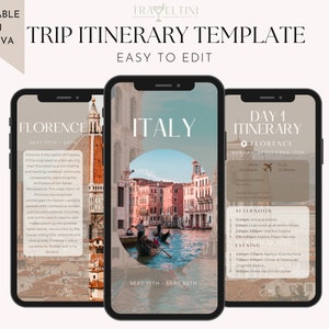 Digital Travel Itinerary Template - Vacation Planner Template - Italy Trip Itinerary Digital Template - Editable Template Download