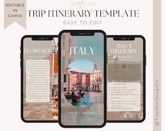 Digital Travel Itinerary Template - Vacation Planner Template - Italy Trip Itinerary Digital Template - Editable Template Download