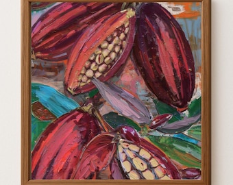 Cocoa Pod Art Print – Textured Oil Painting Style, Botanical Poster (Digital Download)