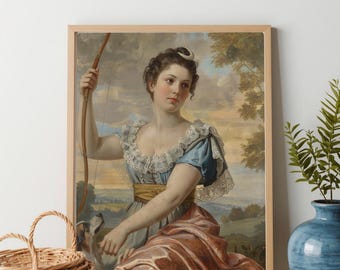 Elegant Classical Woman with Dog Art Print - Vintage Romantic Portrait Painting (Digital Download)